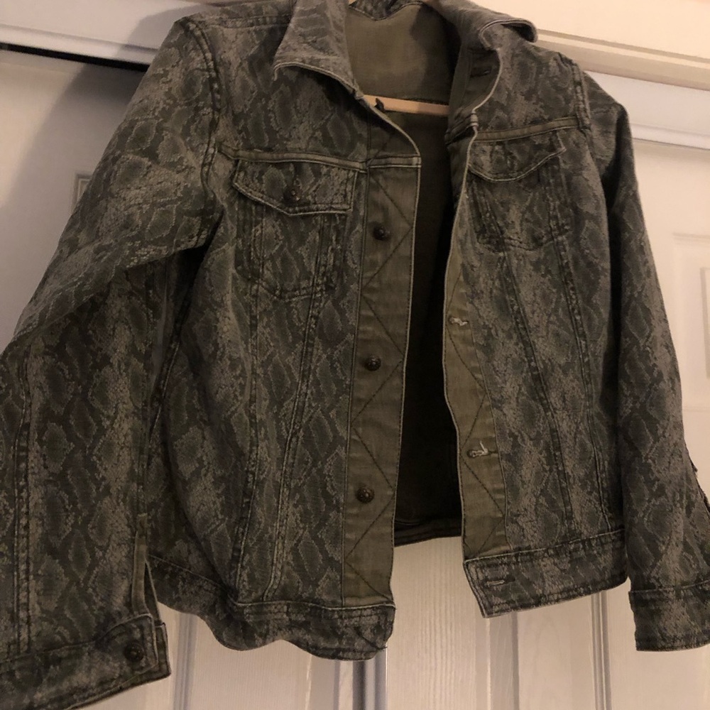 DG2 by Diane Gilman Olive Snake-Print Denim Jacket